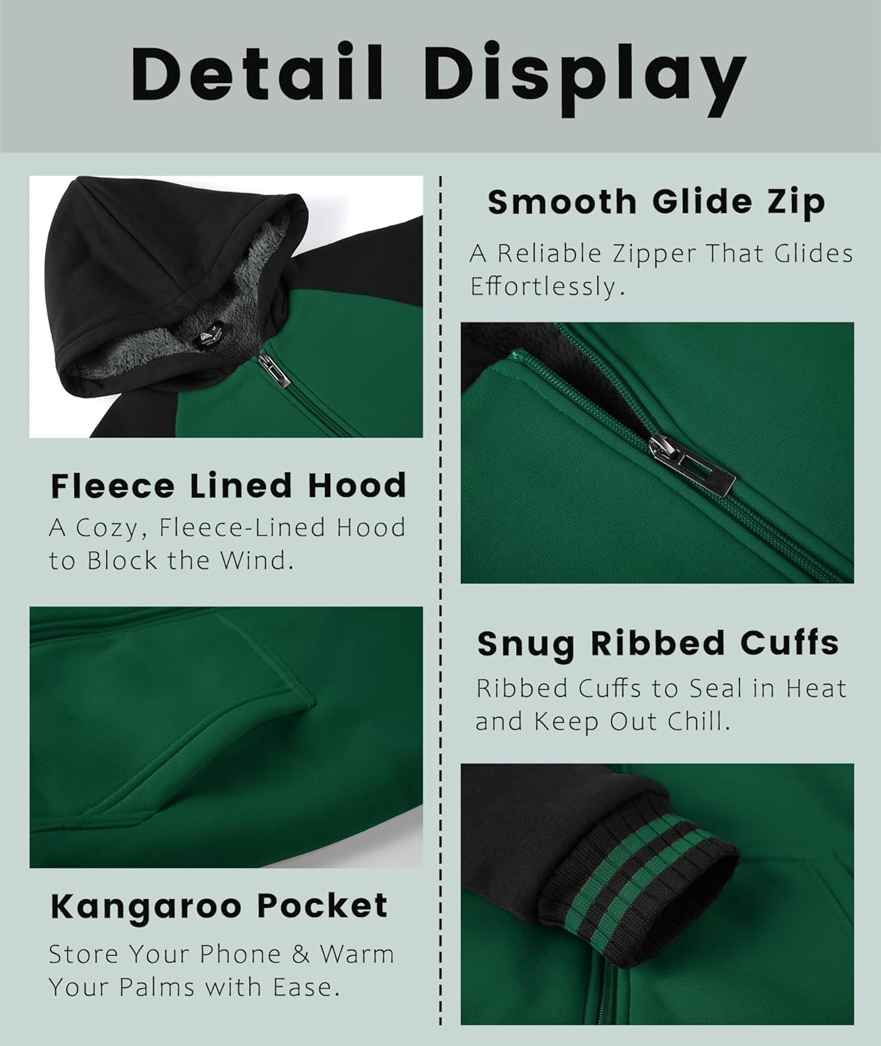 ZITY Boys Hoodie Kids Fleece Sherpa Lined Jacket Youth Zip Up Heavyweight Hooded Sweatshirt Teen Winter Warm Coat - Image 5