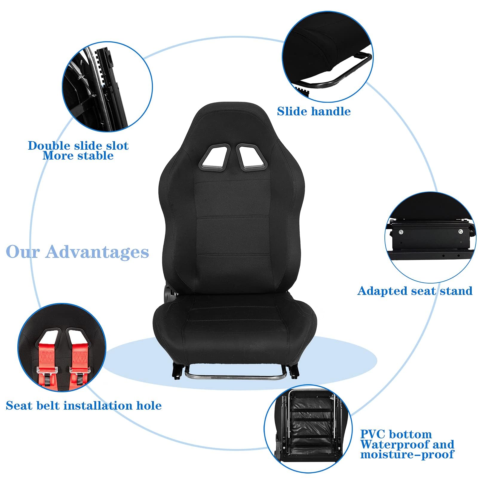 Asiento de carreras con diapositivas de doble bloqueo, asiento transpirable para juegos | Ajuste ajustable a la mayoría de cabinas de simulador de carreras (soporte para volante no incluido)