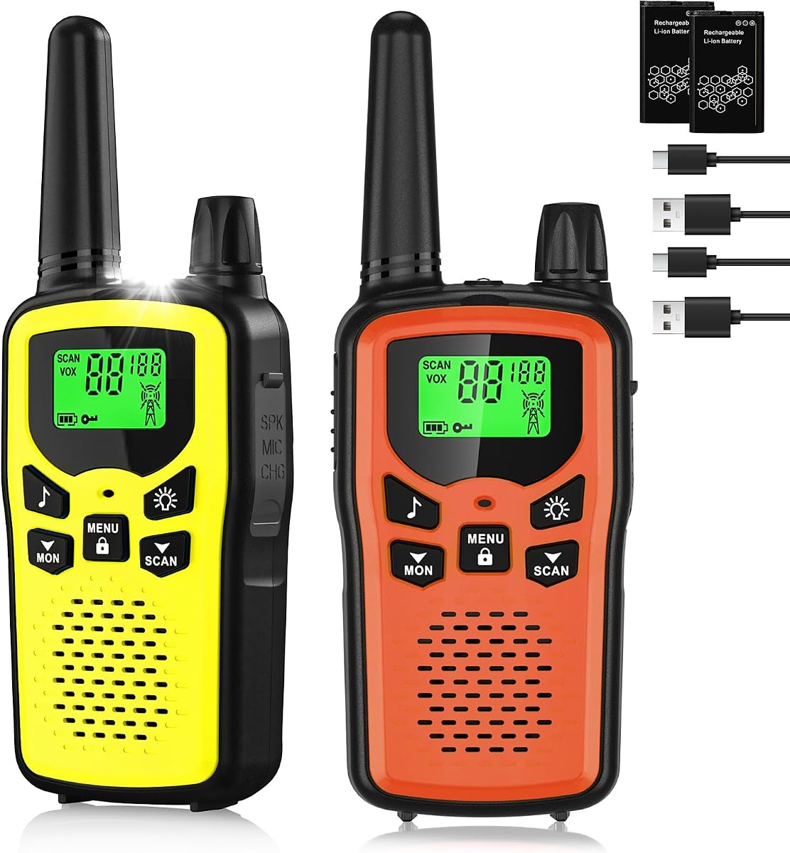 Walkie Talkies 2 Pack Long Range for Adults, Rechargeable Walkie Talkie VOX with 22 FRS Channels, 99 Privacy Codes Two Way Radio,1200mAh Li-ion Battery, for Camping Hiking Emergency