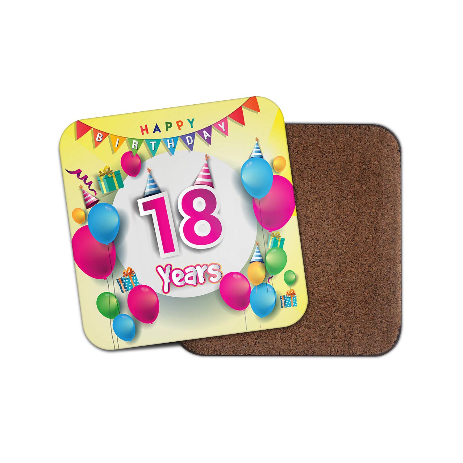 Destination Vinyl Ltd Multicolor 1 X Eighteen Years Old Coaster - Happy Birthday 18Th Eighteenth Party #19174