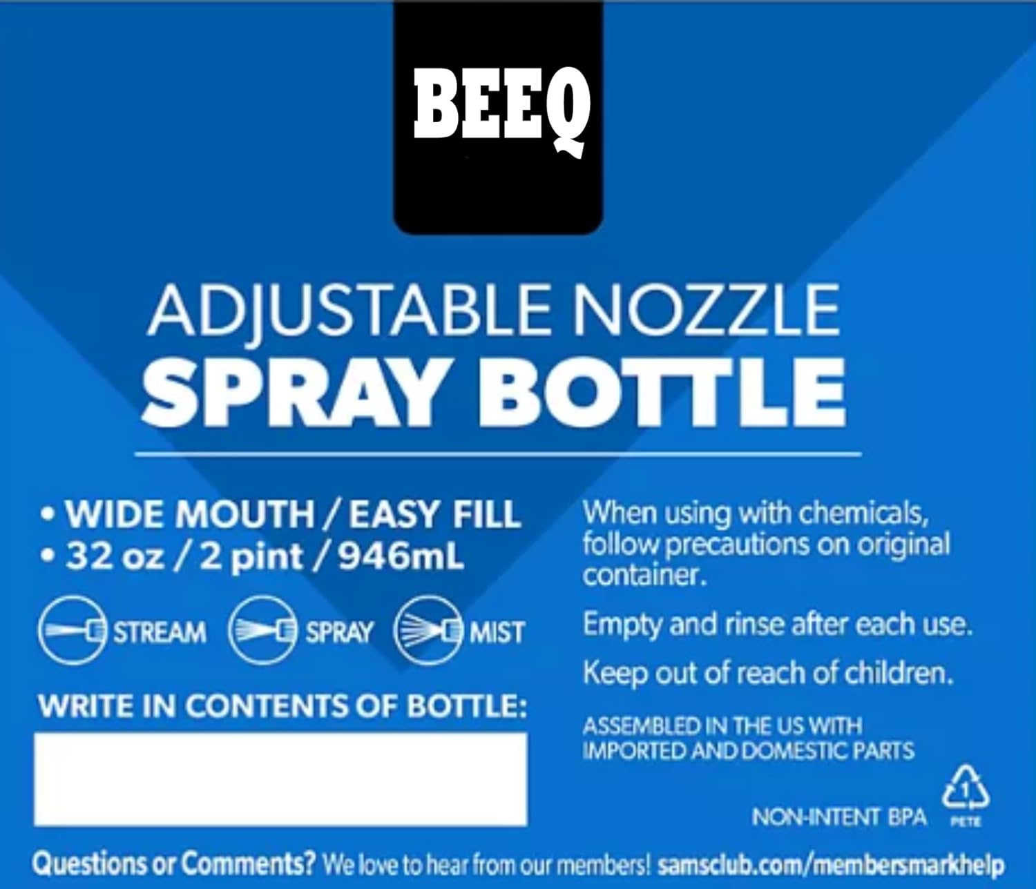 Beeq Professional Wide Mouth Adjustable Nozzle Spray Bottles (32 oz. bottles, 6 pk.) : Industrial & Scientific
