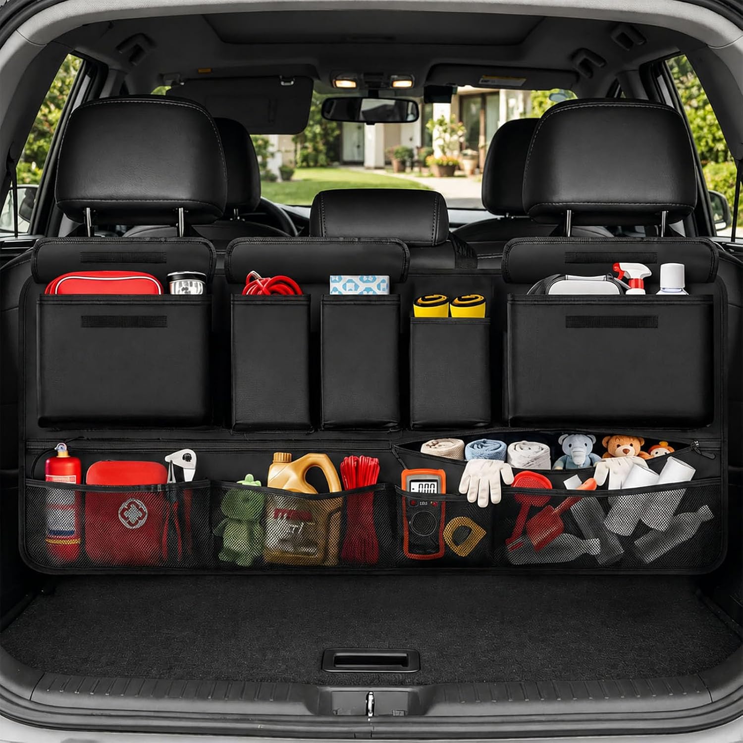 Trunk Organizer, Extra Large Hanging Car Organizer, 42" x 20" Backseat Storage with 10 Pockets, Waterproof Adjustable Cargo Organizer for SUV, Truck, Van, MPV