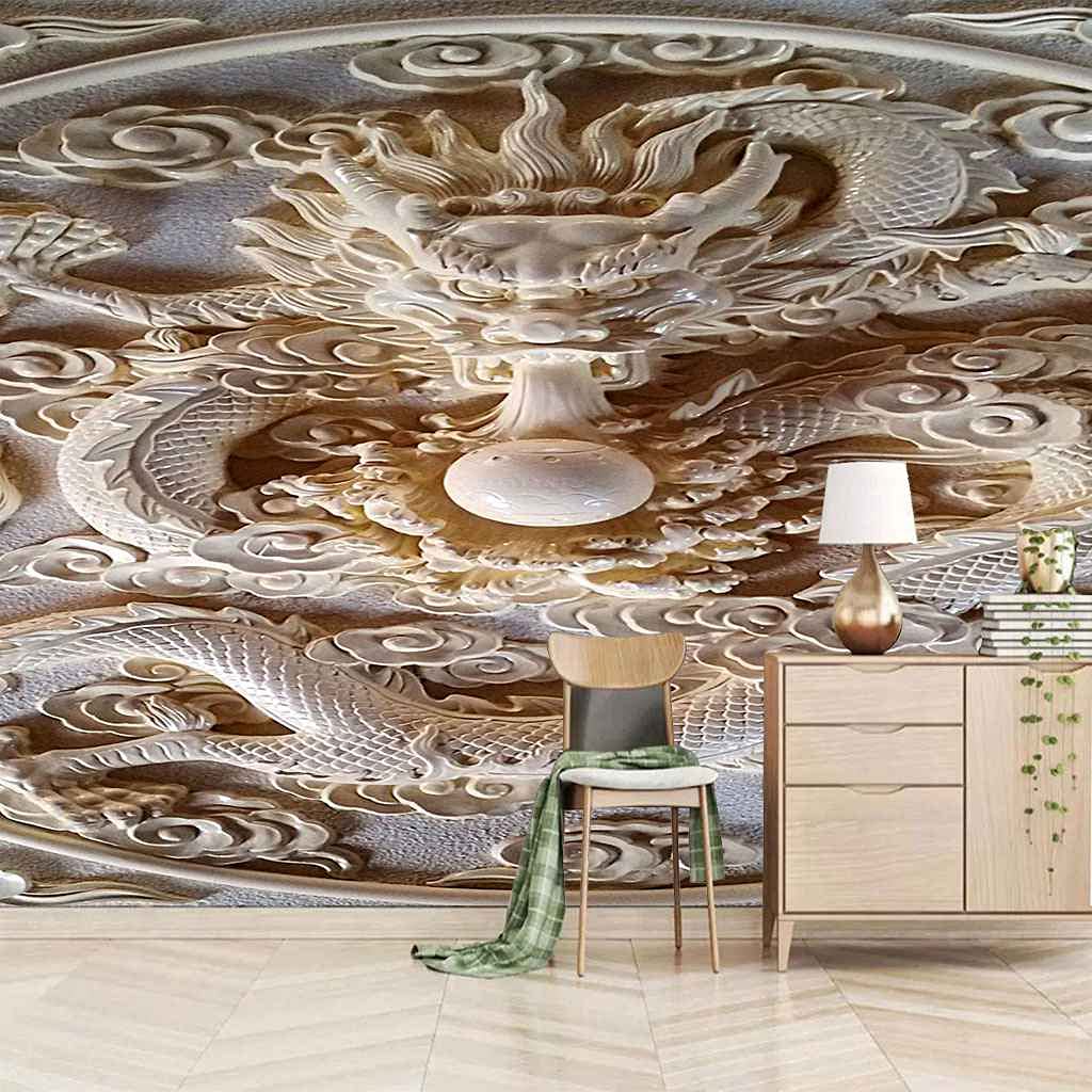Papier peint panoramique dragon 3D grand format 400x280 cm décoration murale chic