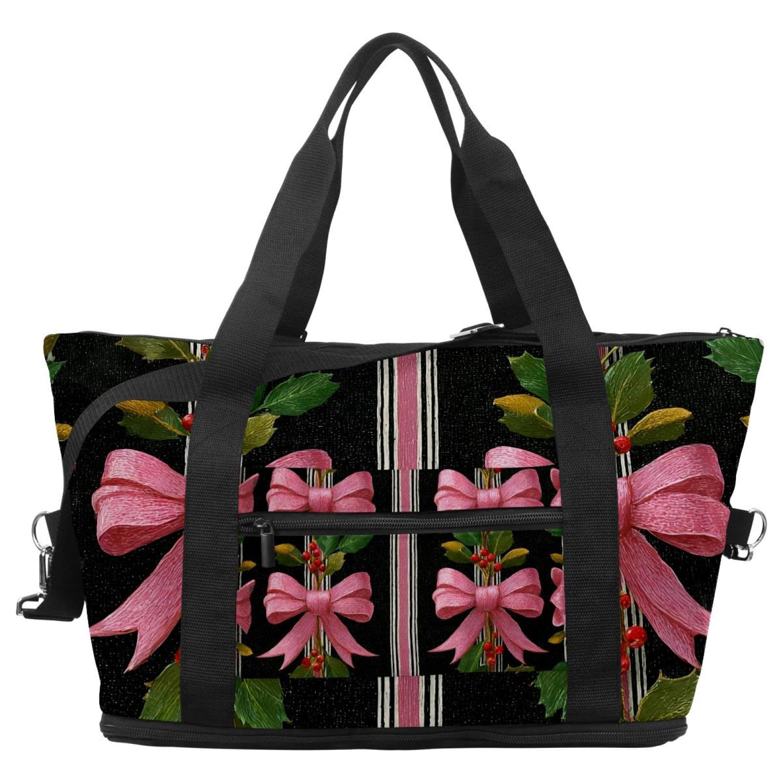 Reisetasche, rosa Schleifen, Blätter, erweiterbar, Wochenende, Übernachtung, wasserdicht, Sport, Fitnessstudio, Krankenhaustasche, Mehrfarbig 1, Eine Größe, Reisetasche