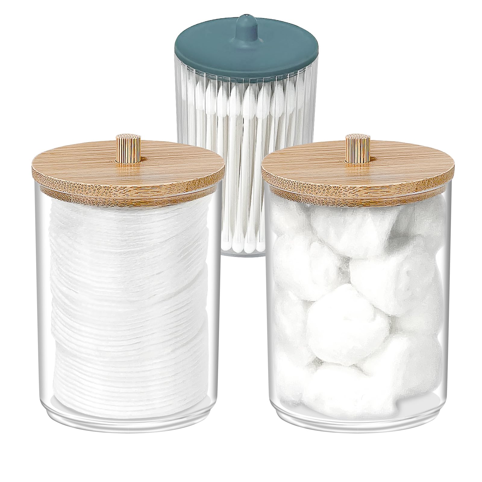 Beauty & Skincare Set In a Storage Box - Includes 100 Cotton Rounds 100 Cotton Balls 100 Cotton Swabs | 2pcs Qtip Holder Organizer For Bathroom & Vanity Organization - Personal Care Accessories Kit