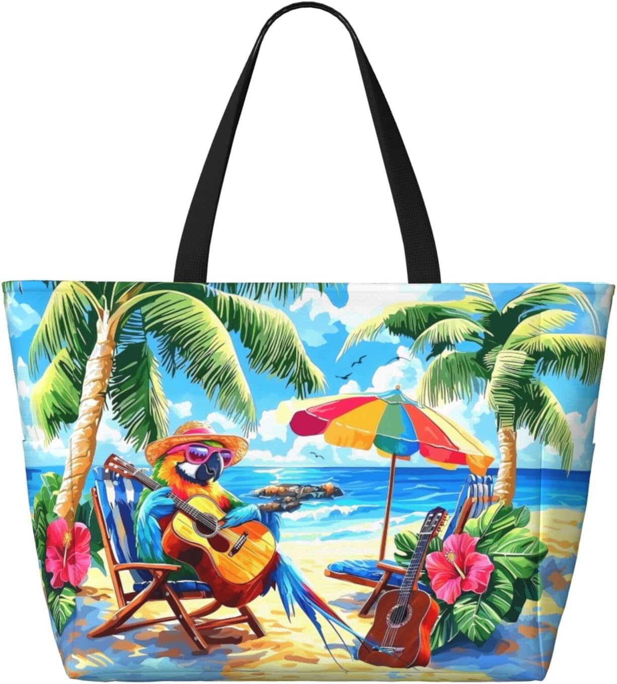 Funny Large Beach Bag For Women Waterproof Sandproof Zipper Beach Tote Bag For Pool Gym Travel with Wet Pocket