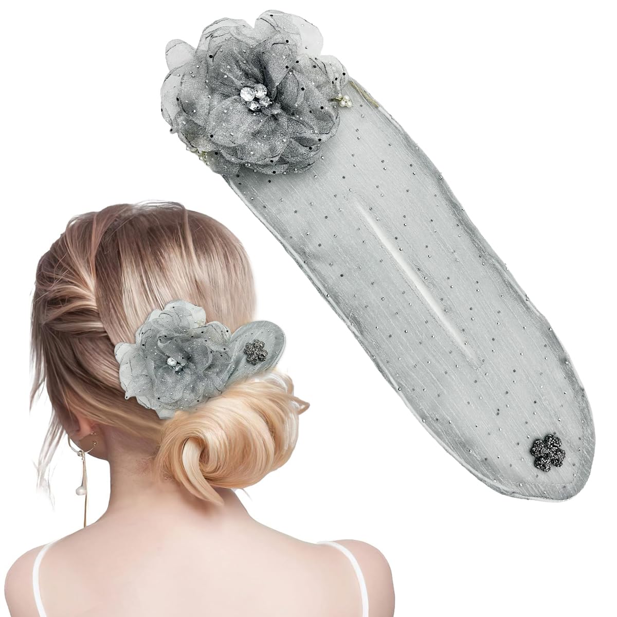 PALAY® Hair Buns for Women and Girls Magic Bun Maker Hair Flawless French Hair Bun Accessories Elegant Floral Pearl Hair Bun Clips Headpiece Hair Accessories for Women Birthday Gift – White