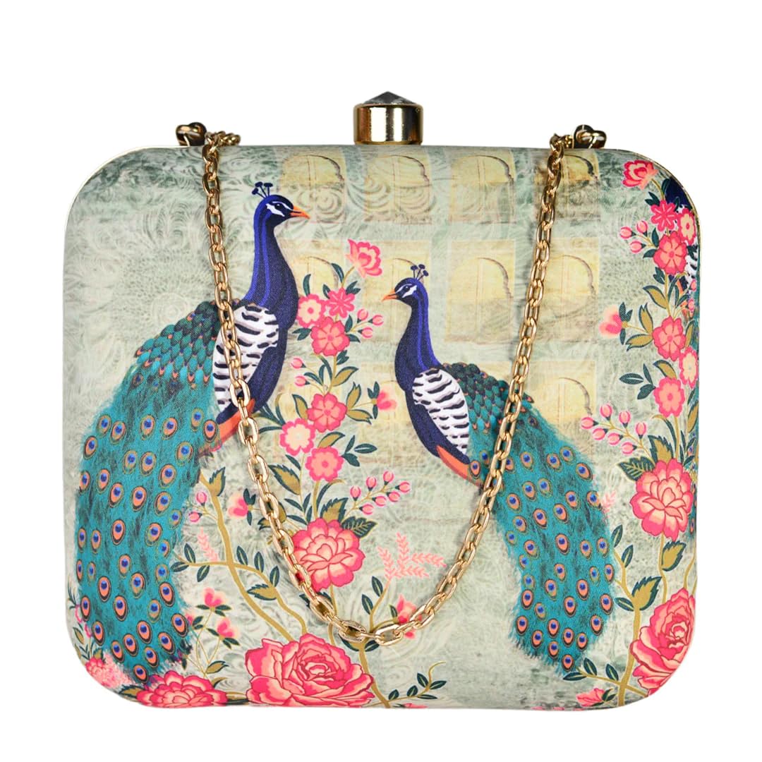 Artklim Peacock Printed Clutch Bag For Women With Detachable Chain Strap (B0D2GZSRM1) Amazon Price History, Amazon Price Tracker