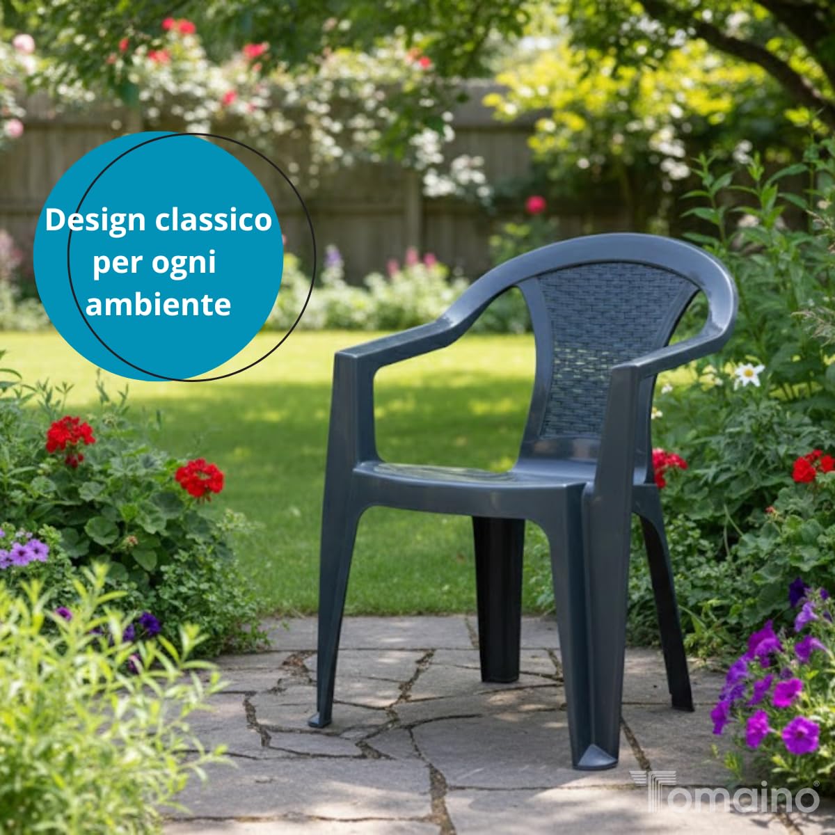 Tomaino - Chaises de Jardin Empilables, Style Moderne, Blanc, 4 Pièces, Polypropylène, Résistantes aux UV et aux Intempéries