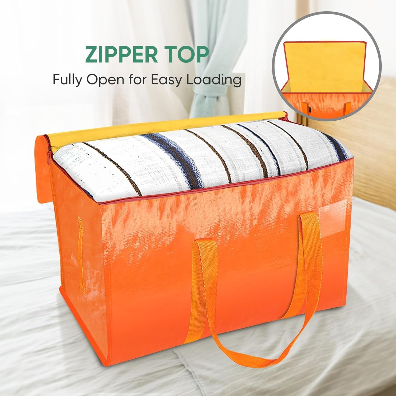 BALEINE 6-Pack Oversized Moving Bags with Reinforced Handles, Heavy-Duty Storage Tote for Clothes, Moving Supplies (Orange, 6-Pack)