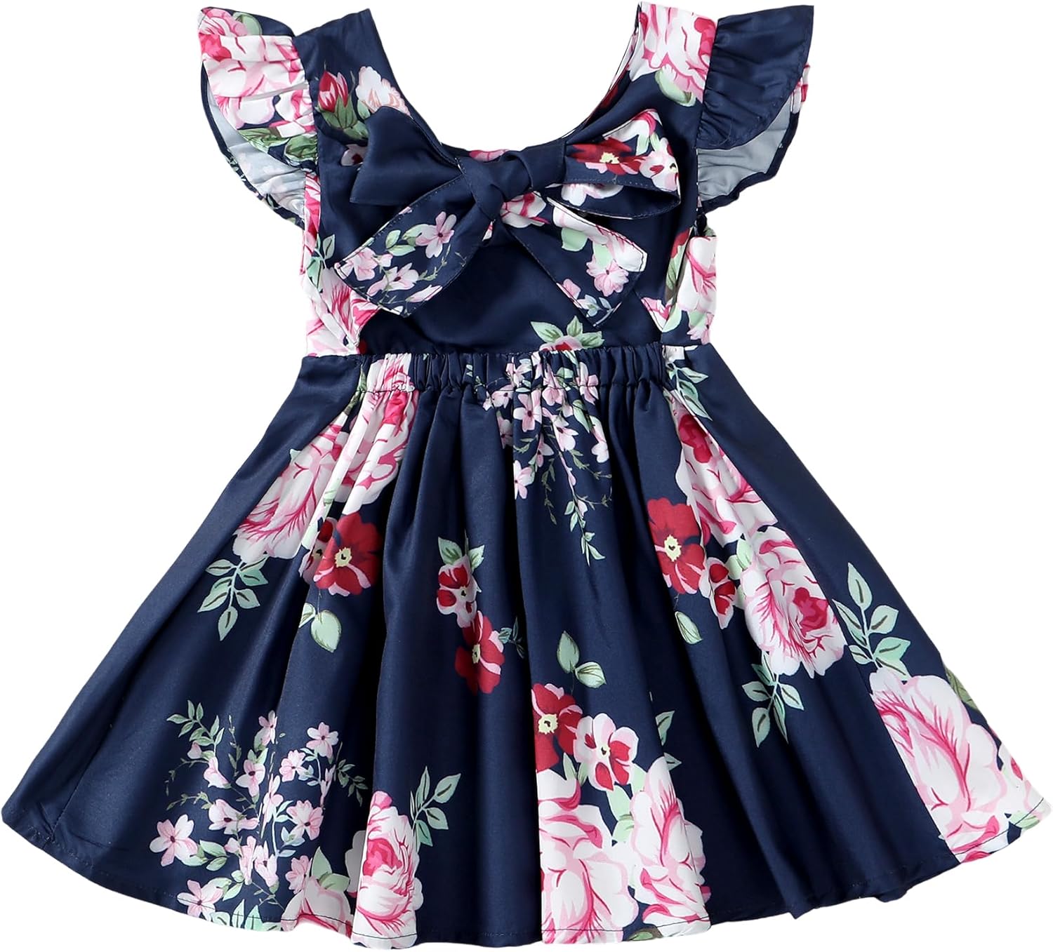 LYSMuch Toddler Baby Girl Solid Color Ruffle Backless A-Line Hem Tie Dresses