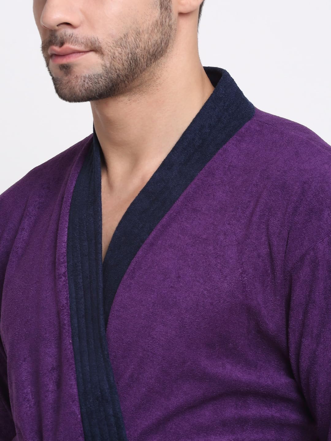 CREEVA Everyday Unisex Micro Terry Bathrobe Collection With kimono collar and 1 Pocket, 3/4 Sleeve Bath Robe Super Soft Light Weight - Indigo & Navy - Image 5 thumbnail