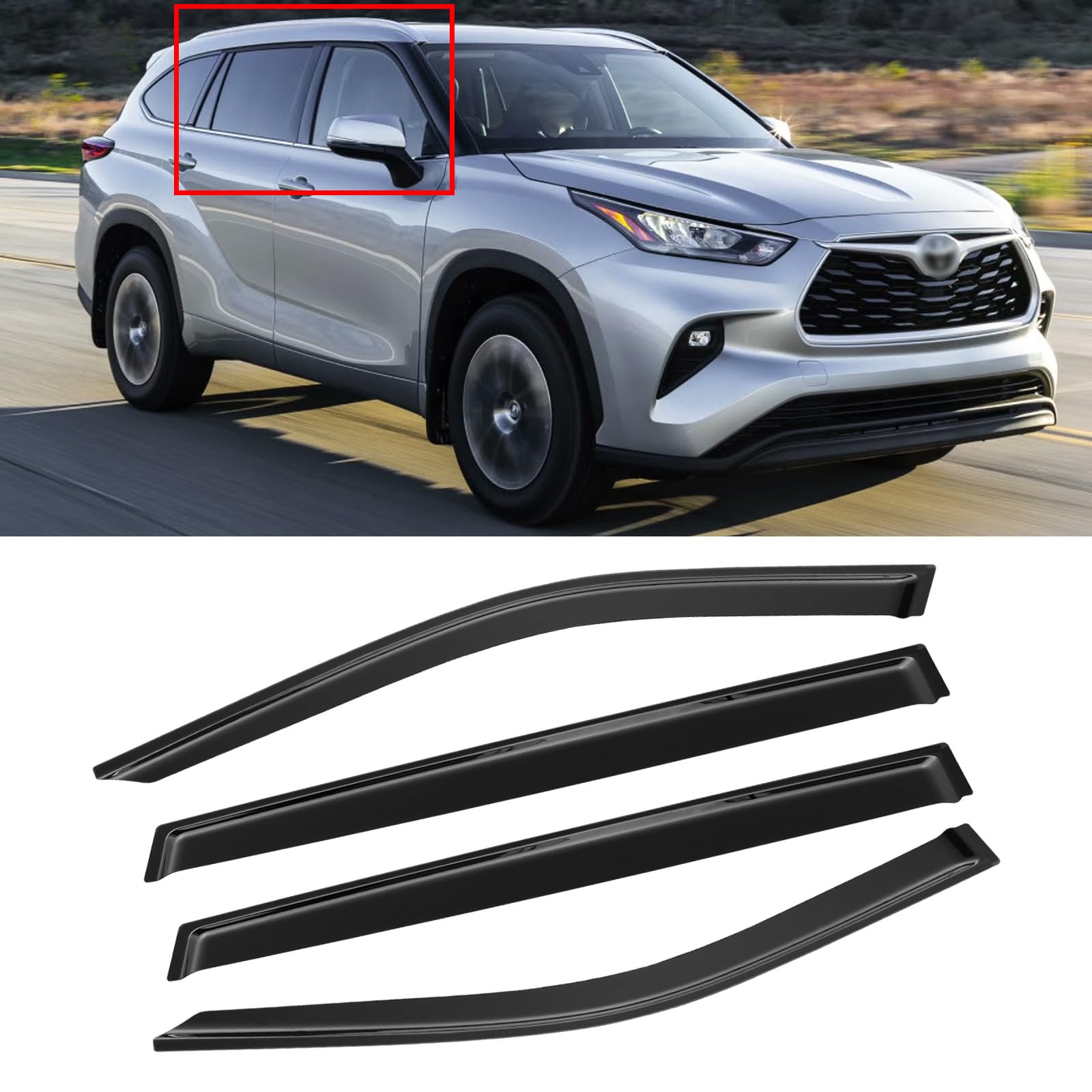 Photo 1 of ** sold as is no refund/return** CMVT Auto Window Visor for Toyota Highlander 2020-2025, Rain Guards Shields Vent Deflector Shade Wind Dark Smoke 2021 2022 2023 20 21 22 23 24 25, Tape-On, 4PCS