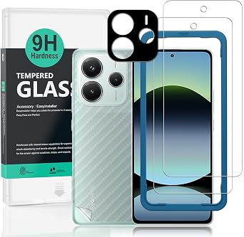 Ibywind Screen Protector For Xiaomi Redmi Note 14 5G 6.67"2 Pack,9H Hardness Tempered Glass,With 1Pc Camera Lens Protector,1Pc Back Carbon Fiber Film,Easy to Install