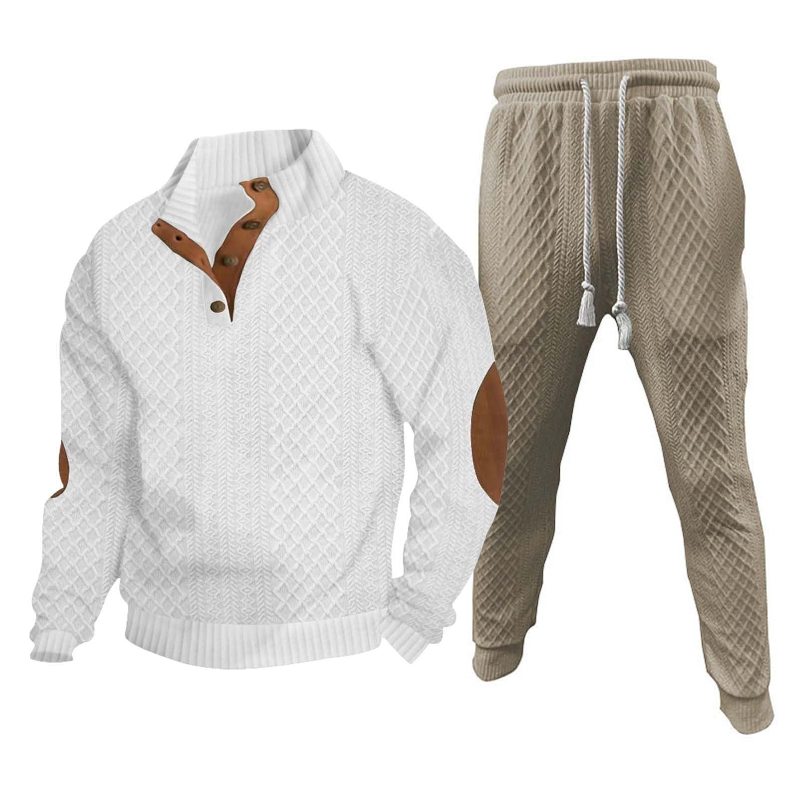 Generisch Tuta da uomo per il tempo libero, in cotone, set da 2 pezzi, senza cappuccio, a maniche lunghe e jacquard, da uomo, abbigliamento casual