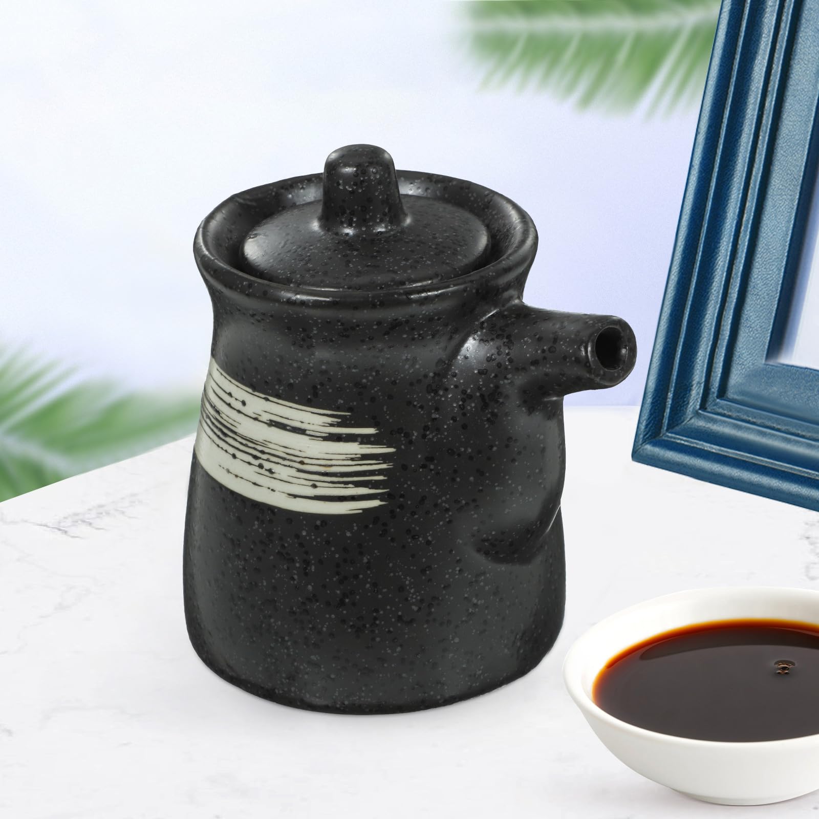 BESPORTBLE Contenitore per Salsa di Soia e Aceto 200Ml in Ceramica Coperchio, Resistente All’Olio e Facile da Pulire, Distributore di Condimenti per Cucina e Uso Domestico 2 Pezzi