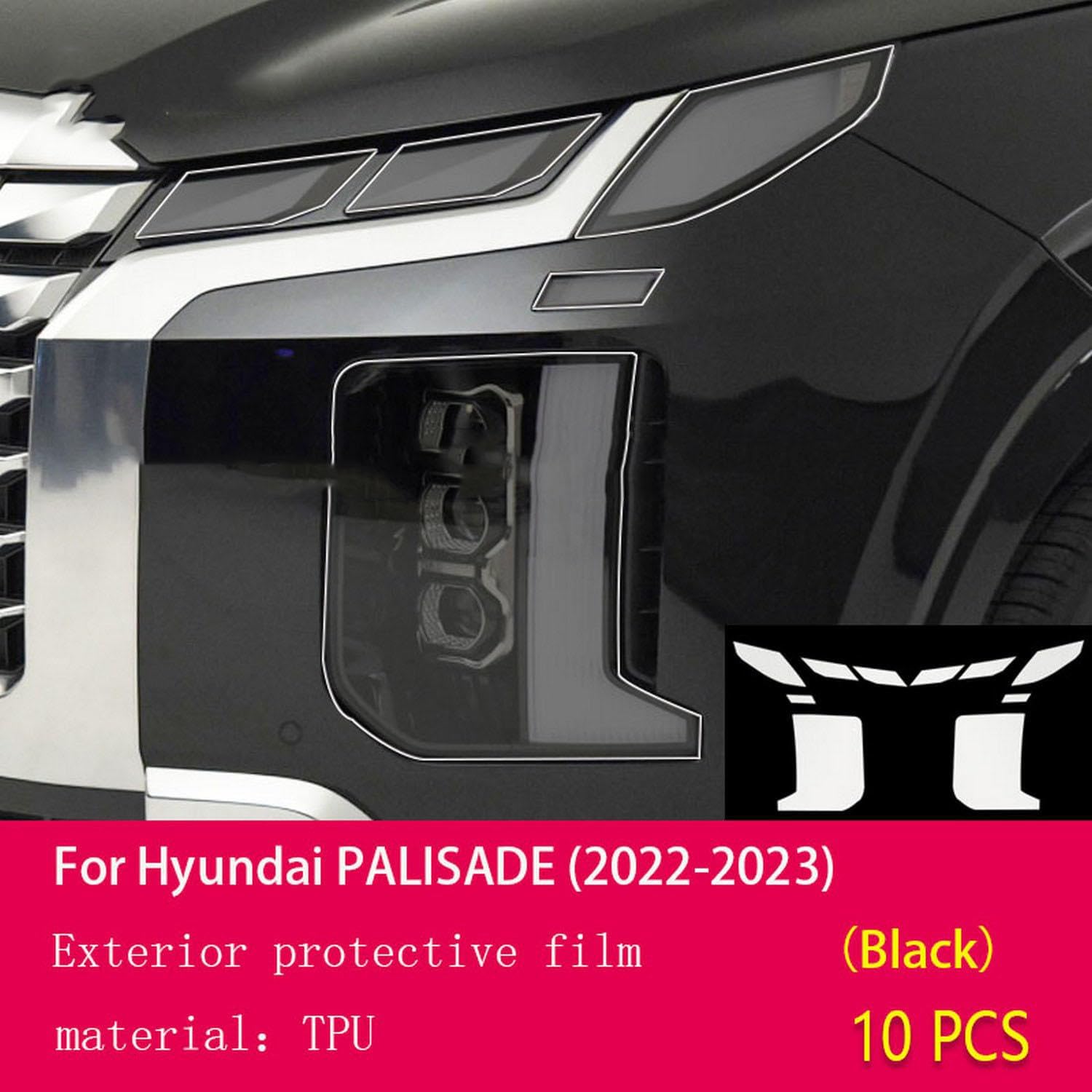 JCAKES Car Exterior Headlight Anti-Scratch TPU PPF Protective Film Anti-Scratch Repair Film Accessories，for Hyundai Palisade 2022-2023