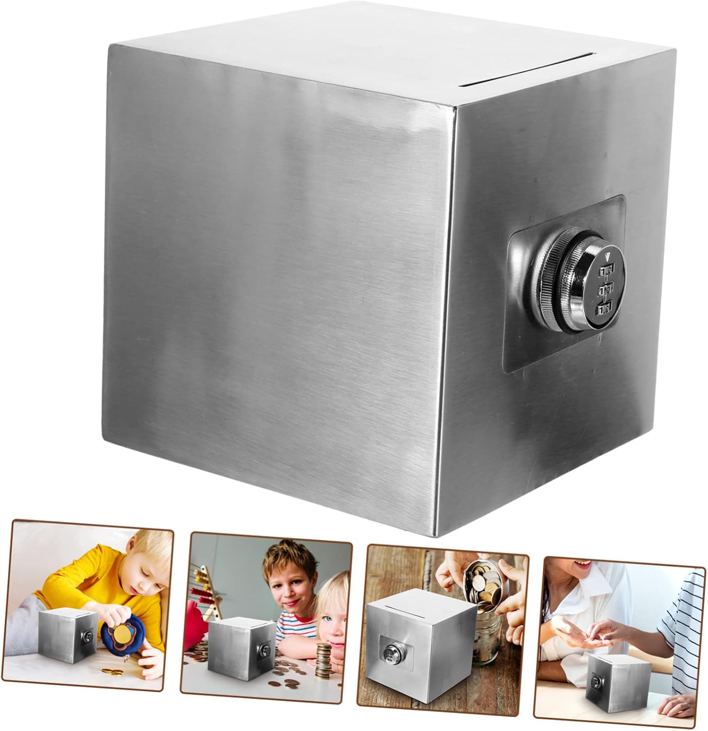 Unomor Lockable Piggy Bank for Boys and Girls Boys and Girls Savings Box Safe Decorative Stainless Steel Money Bank