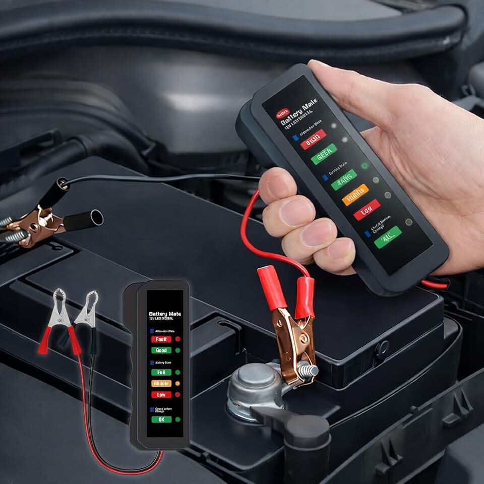 Testador de bateria de carro e motocicleta de 12 V – Ferramenta de detecção de bateria indicadora de carga automotiva portátil para automóveis
