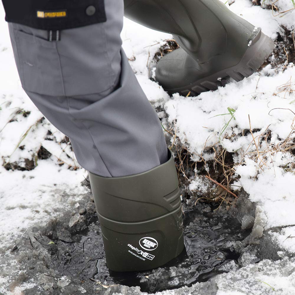 Steplite XCI S5 Robuste Sicherheitsstiefel für Herren und Damen, Sicherheitskappe und Sicherheitssohle, metallfrei, Arbeitsstiefel zum Angeln, leicht, rutschfest, Winterstiefel isolierend, grün, EU 37