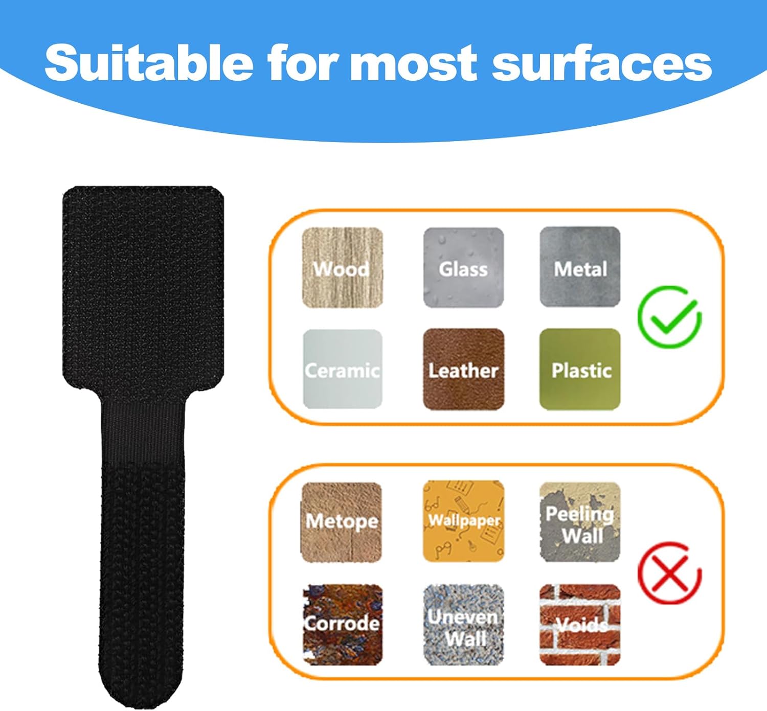 40 PCS Self-Adhesive Hook and Loop Cable Ties, Reusable Sticky Back Cord Organizer for Under Desk Cable Management, Home and Office Wire Organizers, Black