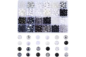 DanLingJewelry 600 pcs 24 Styles 8mm Black and White Beads Acrylic Resin Plastic Round Bead