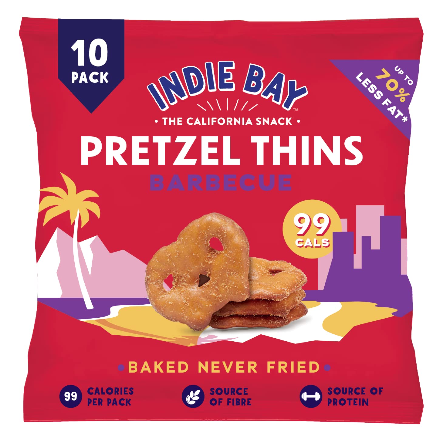 Indie Bay Snacks - Pretzel Thins Barbecue (10 x 24g) - Healthy Crisps - Vegan Crisps - Low Calorie Snacks - Plant-based Protein