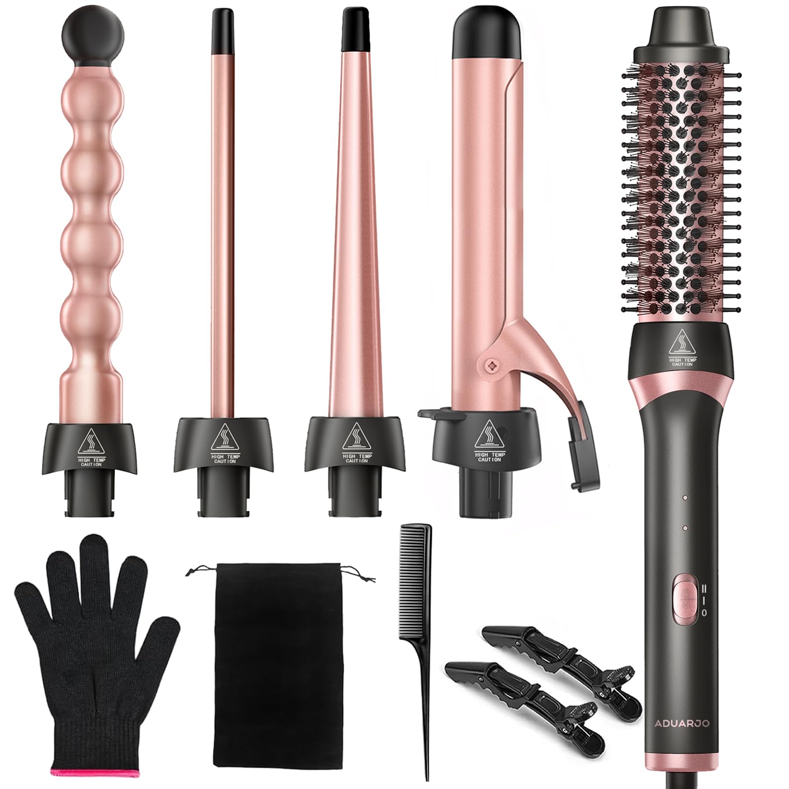 5 in 1 Curling Wand Set, Hair Styling Tools with Thermal Brush