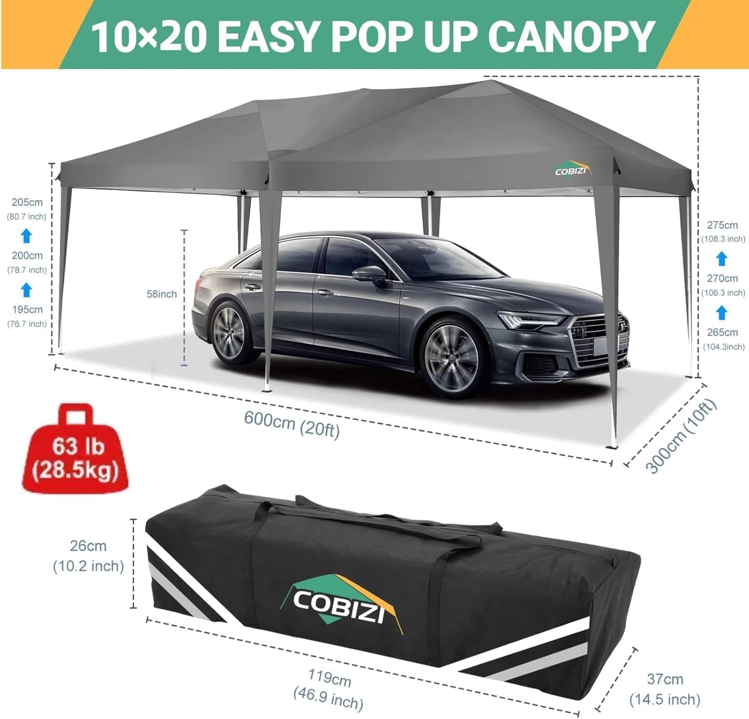COBIZI Faltpavillon wasserdicht stabil Winterfest Pop up Pavillon 3 x 6 cm Faltbar mit 6 Seitenwnden UV-Schutz 50+ Festival Partyzelt 3 x 6 Zelt Gartenpavillon für Strand Hochzeit Picknick, Grau