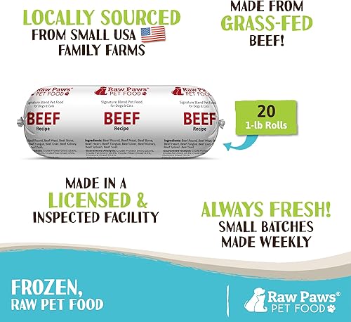 Miniatura 2 de Raw Paws Signature Blend - Alimento para mascotas para perros y gatos, receta de carne de res, rollos de 1 libra (paquete de 20)  Alimento fresco