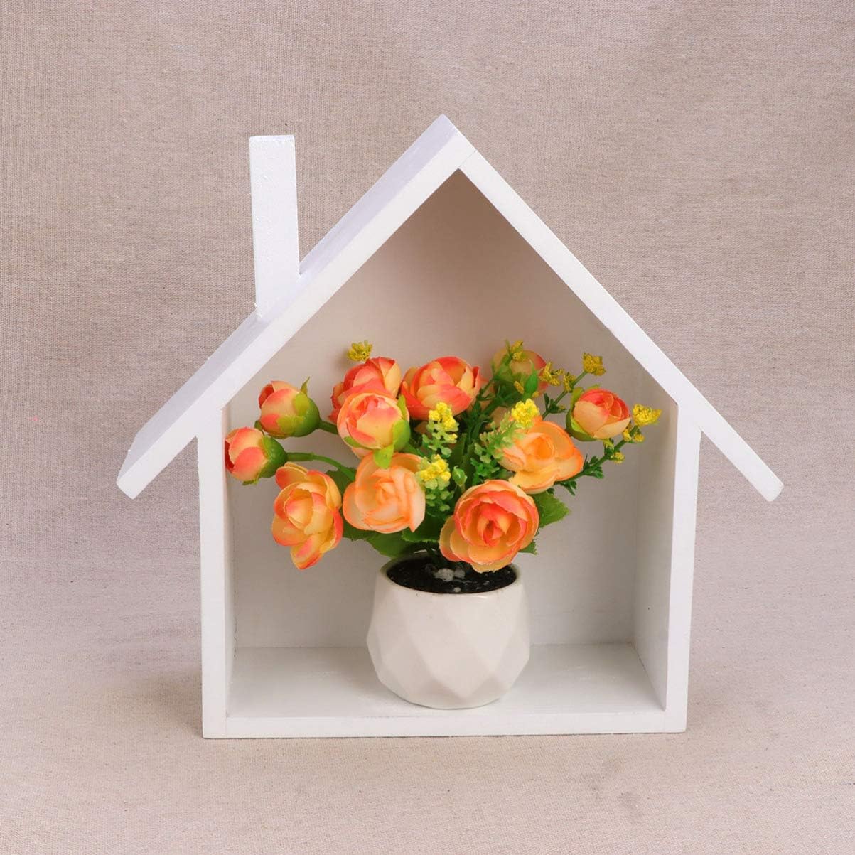 Cabilock Decorative Wall Rack Wooden Wall Storage Small House Shape White Shelf