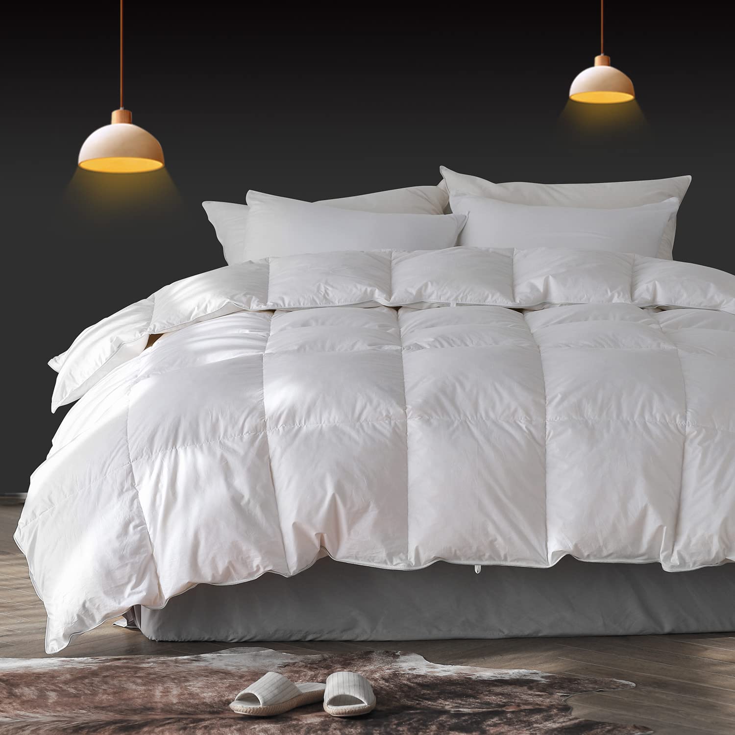 KASENTEX Queen Size Down Comforter - Goose Duck All Season Down Comforter - Down and Feather Filling - 100% Cotton Cover Duvet Insert - Stand-Alone Down Comforter, White