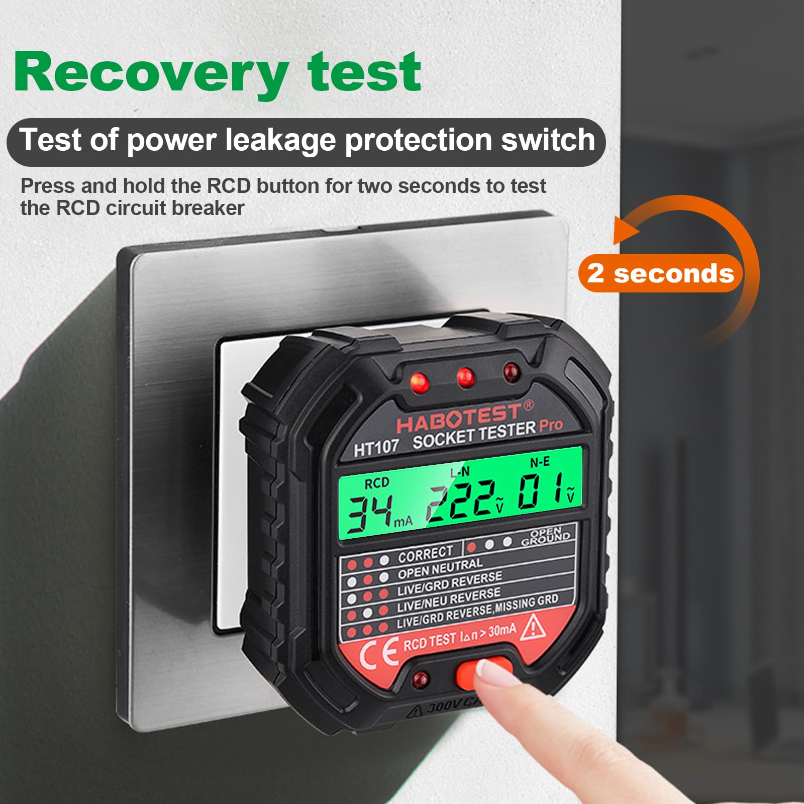 Zetiling Testeur de Prise Électrique Automatique avec Écran LCD, Test de Fil de Terre sous Tension Neutre RCD HT106D / HT106B / HT106E(#1 Zetiling Testeur de Prise Électrique Automatique avec Écran LCD, Test de Fil de Terre sous Tension Neutre RCD HT106D / HT106B / HT106E(#1