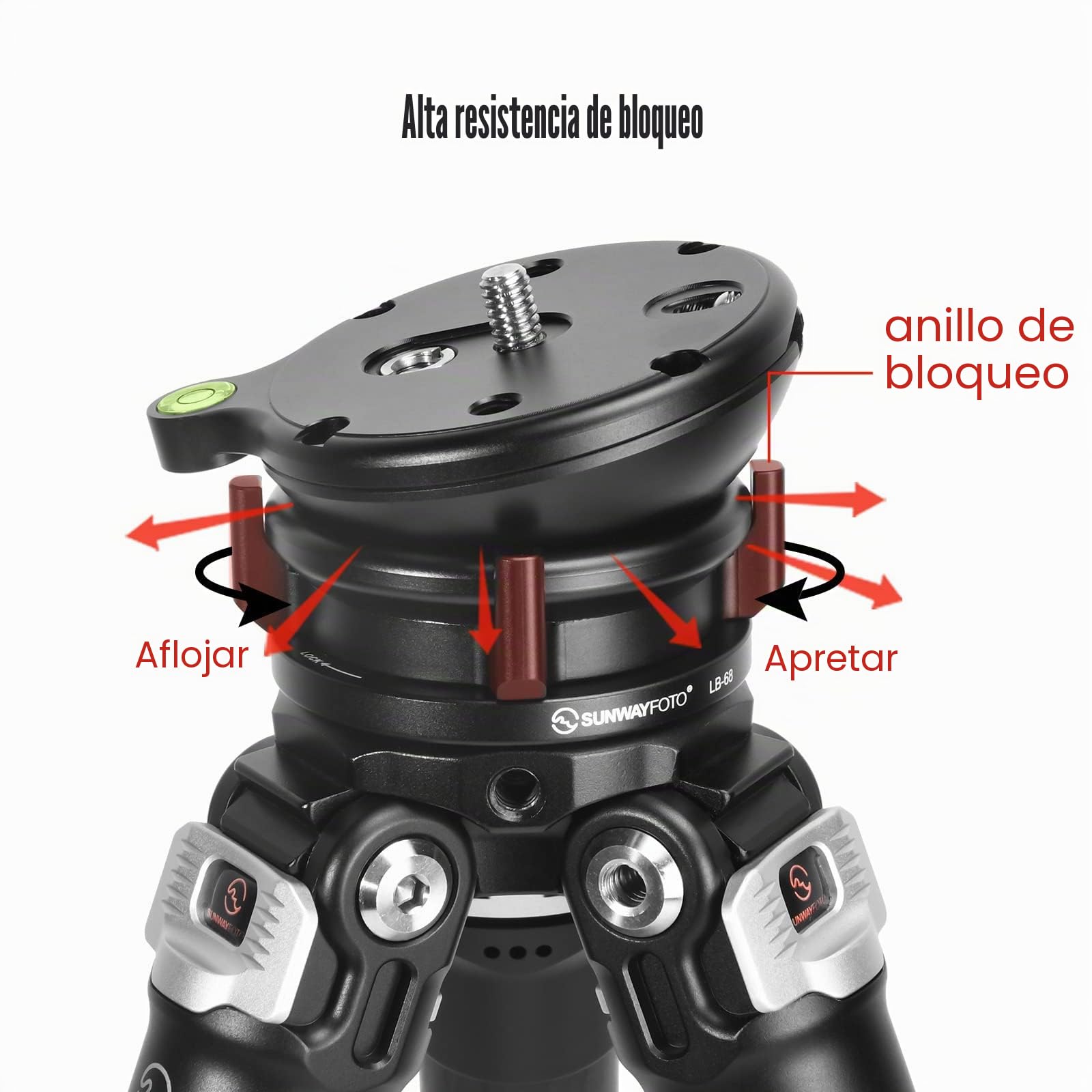 SUNWAYFOTO Cabezal de trípode con Base de nivelación LB-68, Capacidad de Carga de 10 kg