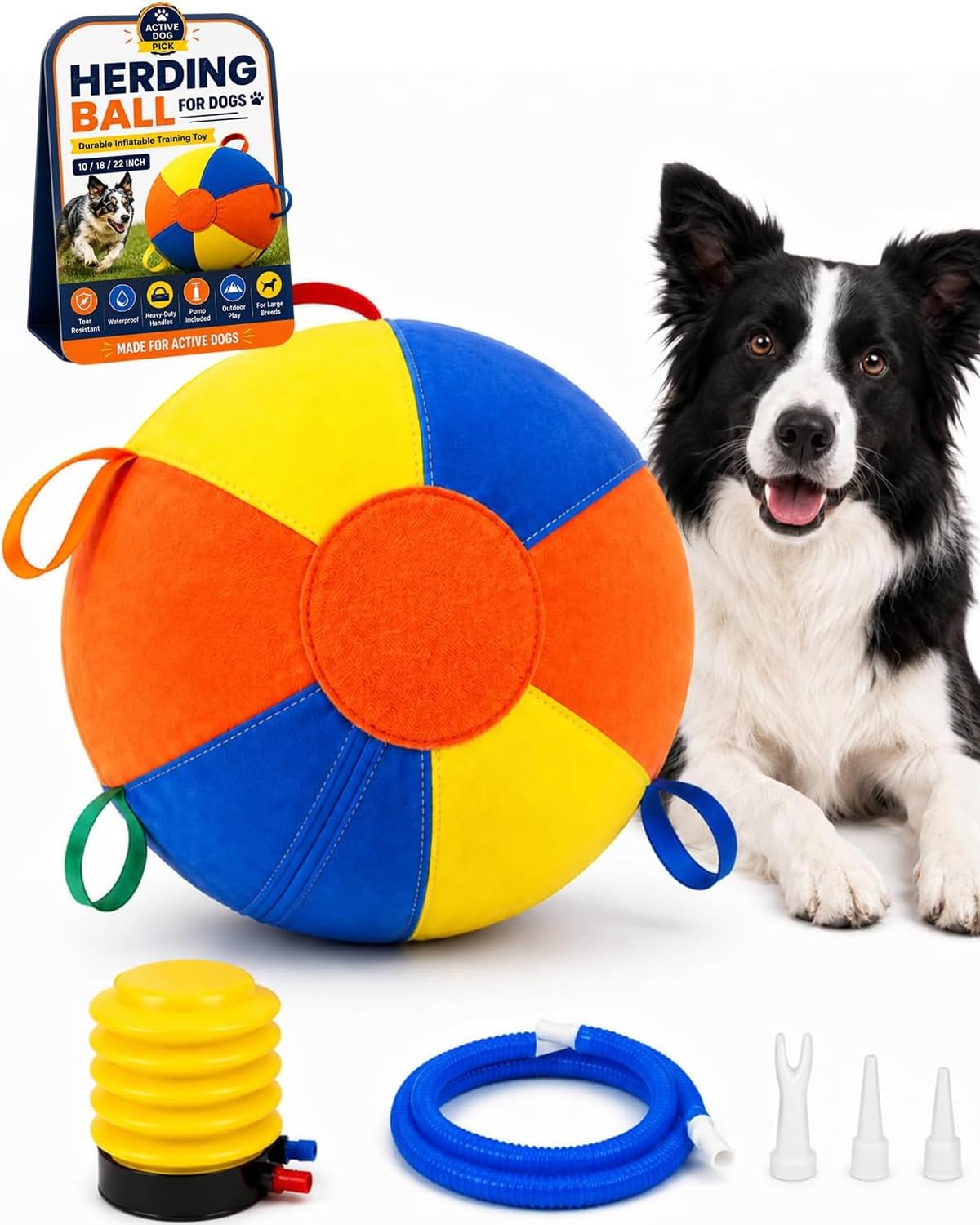 25,4 cm / 45,7 cm / 55,9 cm Herding Ball Beruhigender Jumbo Langlebig Reißfest Aufblasbares Hundespielzeug Heavy Duty Griff Abdeckung Pumpe Outdoor Spielen Übung Training Große Rassen Border Collie