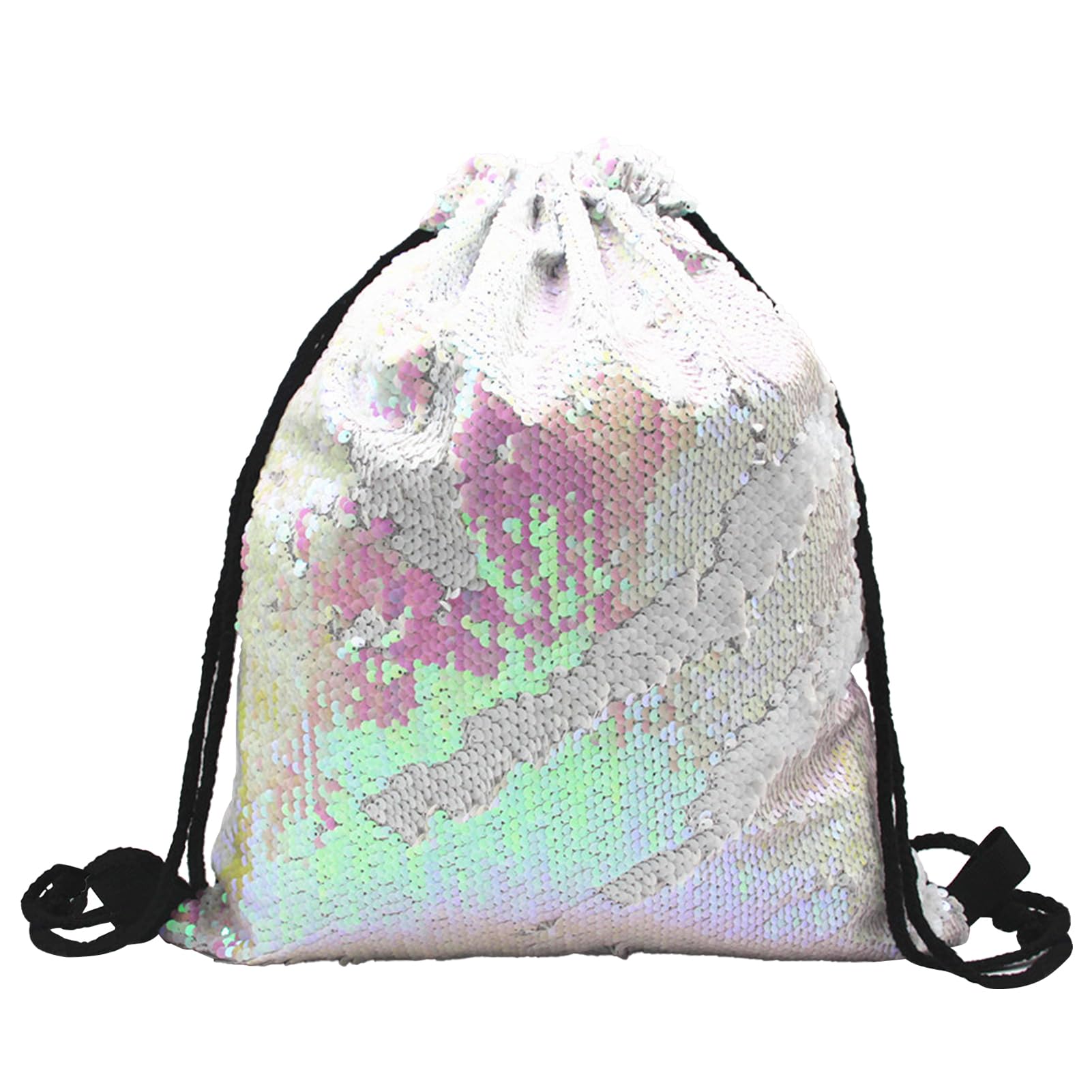 letsinstyle 17.7 x 14.1 Inch Glitter Drawstring Backpack, Mermaid Sequin Dance Bag Shining Shoulder Sackpack, Lightweight Travel Supply for Gym Shopping Swimming Sport Yoga