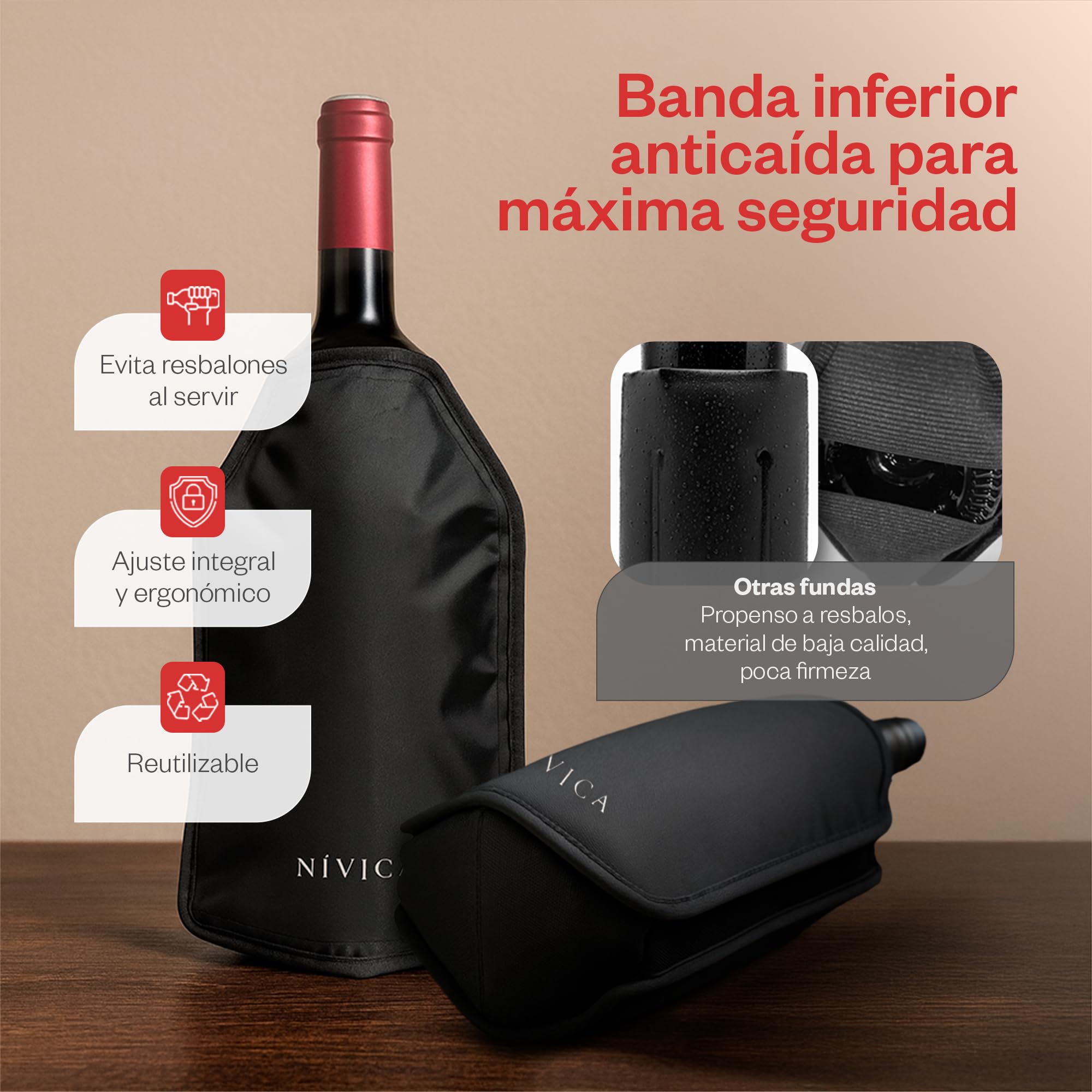 Funda Enfriadora Para Botellas, Enfriador de Botellas de Vino con Guía Digital, Nylon Impermeable y Banda Inferior Anticaída, Ajuste Universal, Con Gel Enfriador Duradero, Apta Cava y Cerveza, 23x16cm