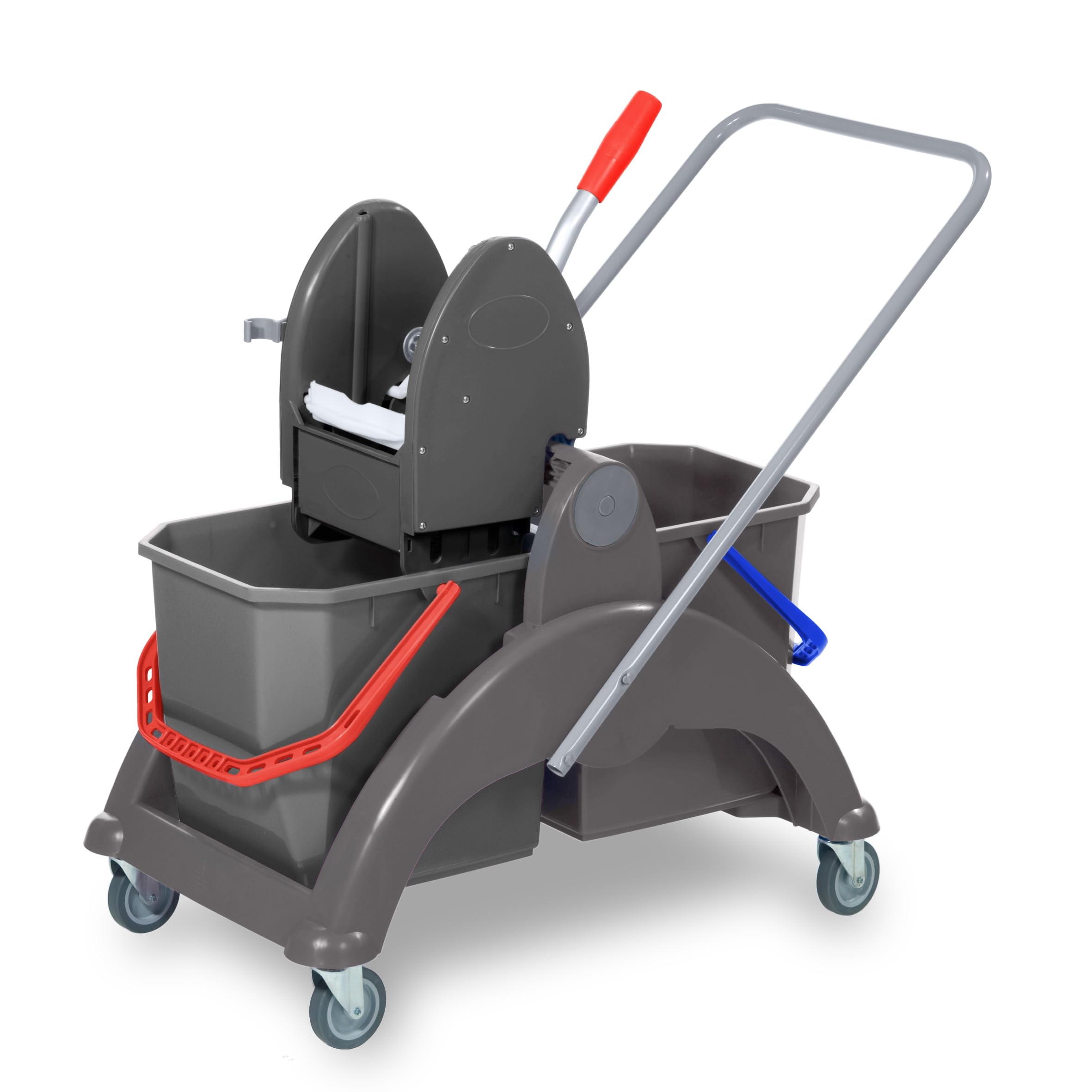 Apex Carrello Professionale per la Pulizia con Doppio Secchio da 25L, Strizzatore a Leva e Manico - Acciaio e Plastica, 71x40x75 cm
