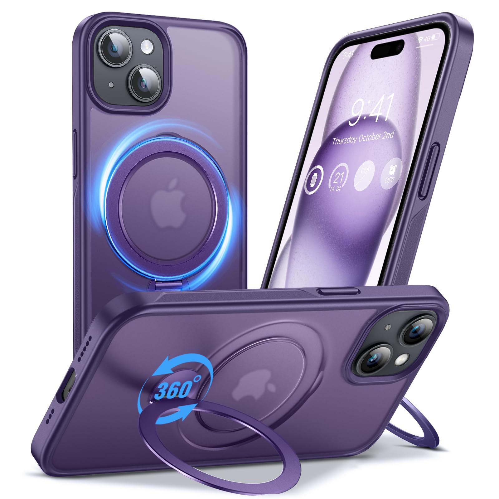 Anqrp 360° ALL-in-ONE Stand Case for iPhone 15 Case with Rotatable Magnetic KickStand Ring Holder, Compatible with MagSafe