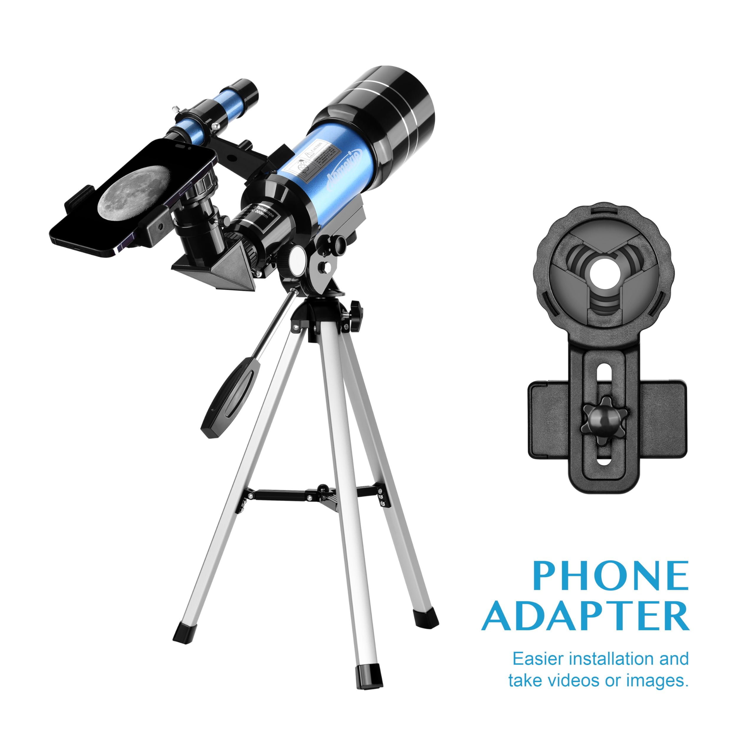 Aomekie 30070 Télescope Enfant 150X Lunette Astronomique avec Adaptateur Smartphone Trépied Lentille Barlow Chercheur