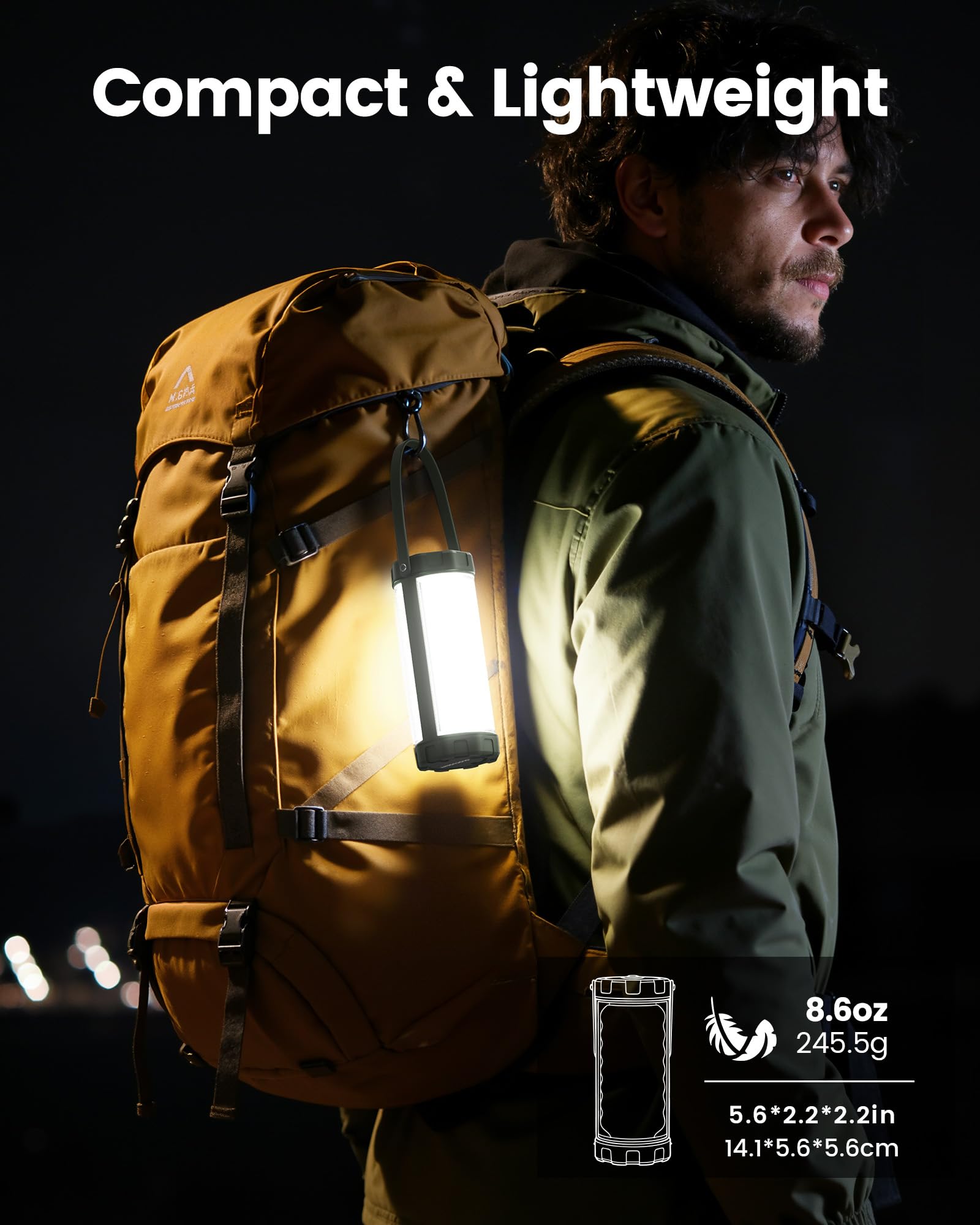 Glocusent Lanterna da Campeggio 106LED con 5 Luminosità 3 Modalità, 1200LM Lampada Ricaricabile 5000 mAh per 120 Ore, Impermeabile IP68, per Campeggio, Escursionismo, Pesca, Emergenza, Tenda (Verde)