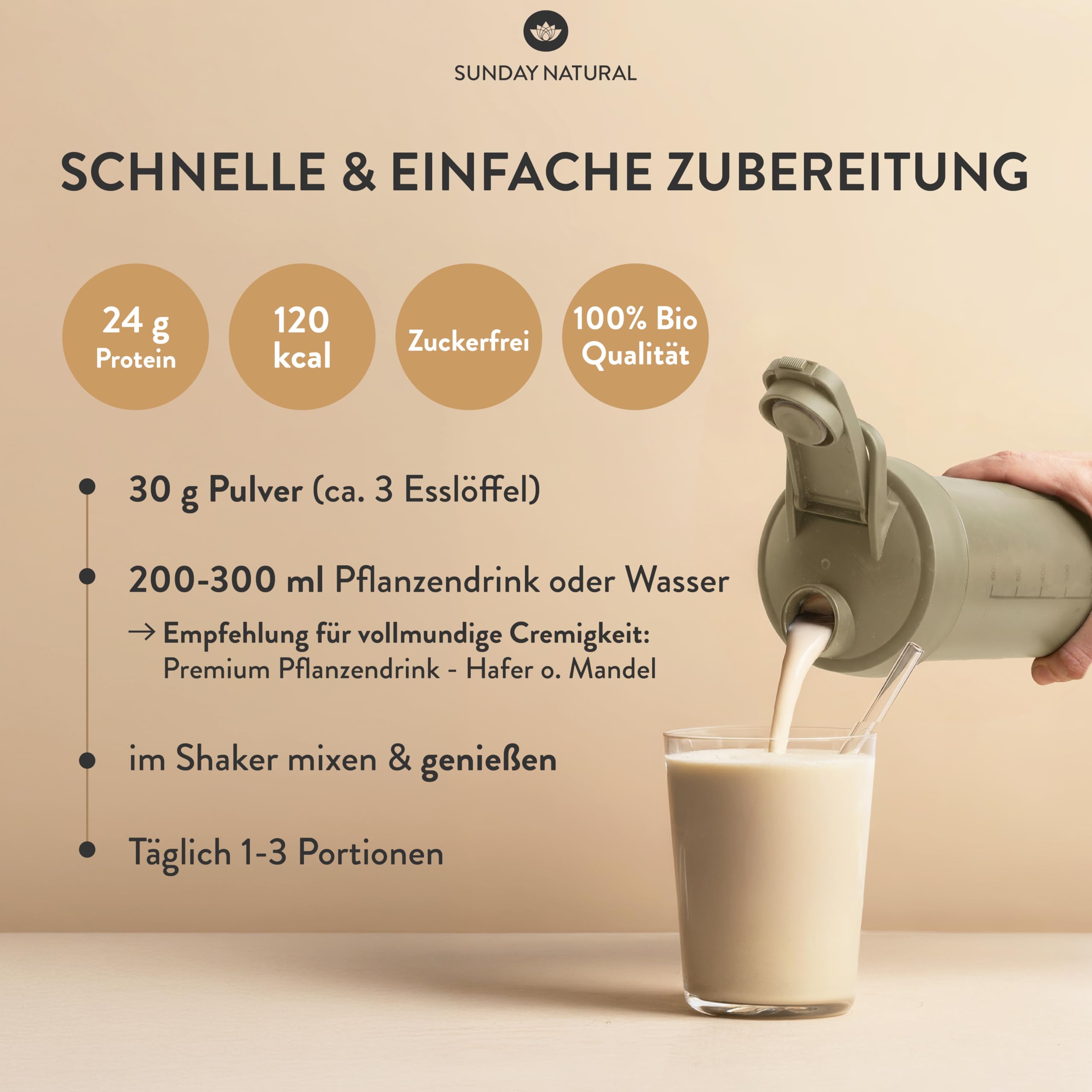 SUNDAY NATURAL® Bio Protein Pulver – 1000g – Veganes Eiweißpulver – 80% Eiweiss – 12K Proteinpulver Blend – Vollständiges EAA & BCAA Profil – Ohne Zucker & Süßstoffe – Vegan, Laborgeprüft - Natural