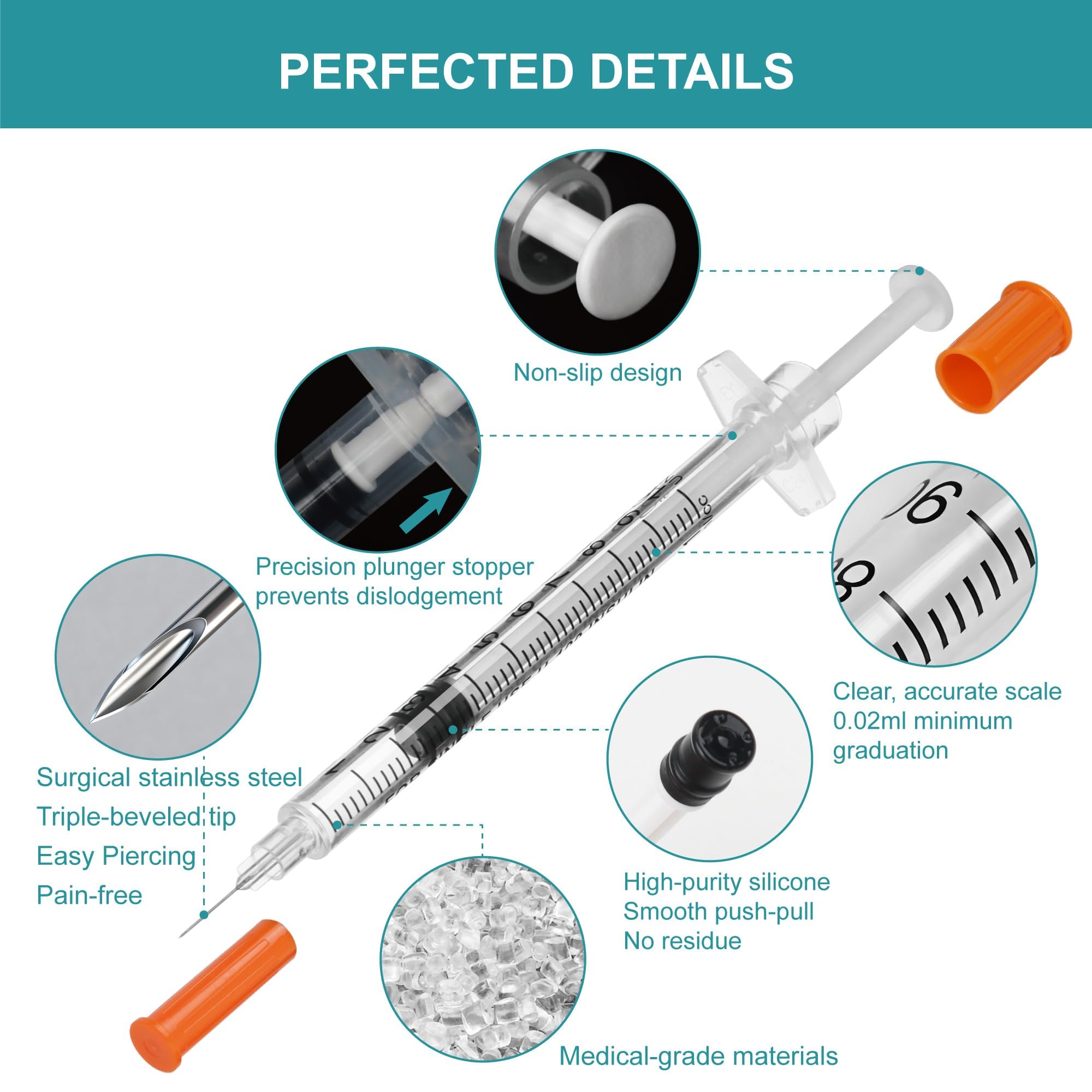 U-100 syringes with needle - 1ml 31G ( 31 gauge ) 5/16 inch syringe — Amazon image 3