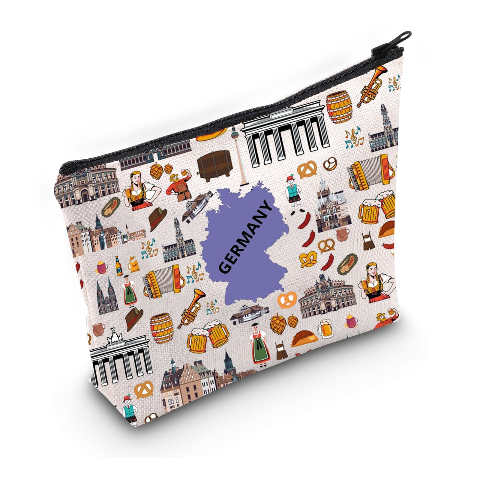 PYOUL Germany Travel Traveling Gift Germany Icons Makeup Bag Germany Trip Vacation Cosmetic Bag Germany Souvenir Gift (Germany Icons Bag)