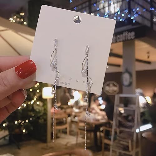 Crystal Drop Earrings,Zirconia Rhinestone Dangling Earrings for Women Prom Party Jewelry Gifts， Dangle Fashion Jewelry Crystal Earrings for Women(silvery)