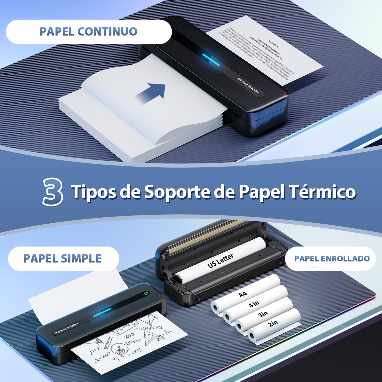 ASprink Impresora Térmica A4, Impresora Portátil M832 Sólo Papel Térmico A4, 300DPI Impresora Bluetooth sin Tinta para Llevar, Compatible con Android e iOS - Negro