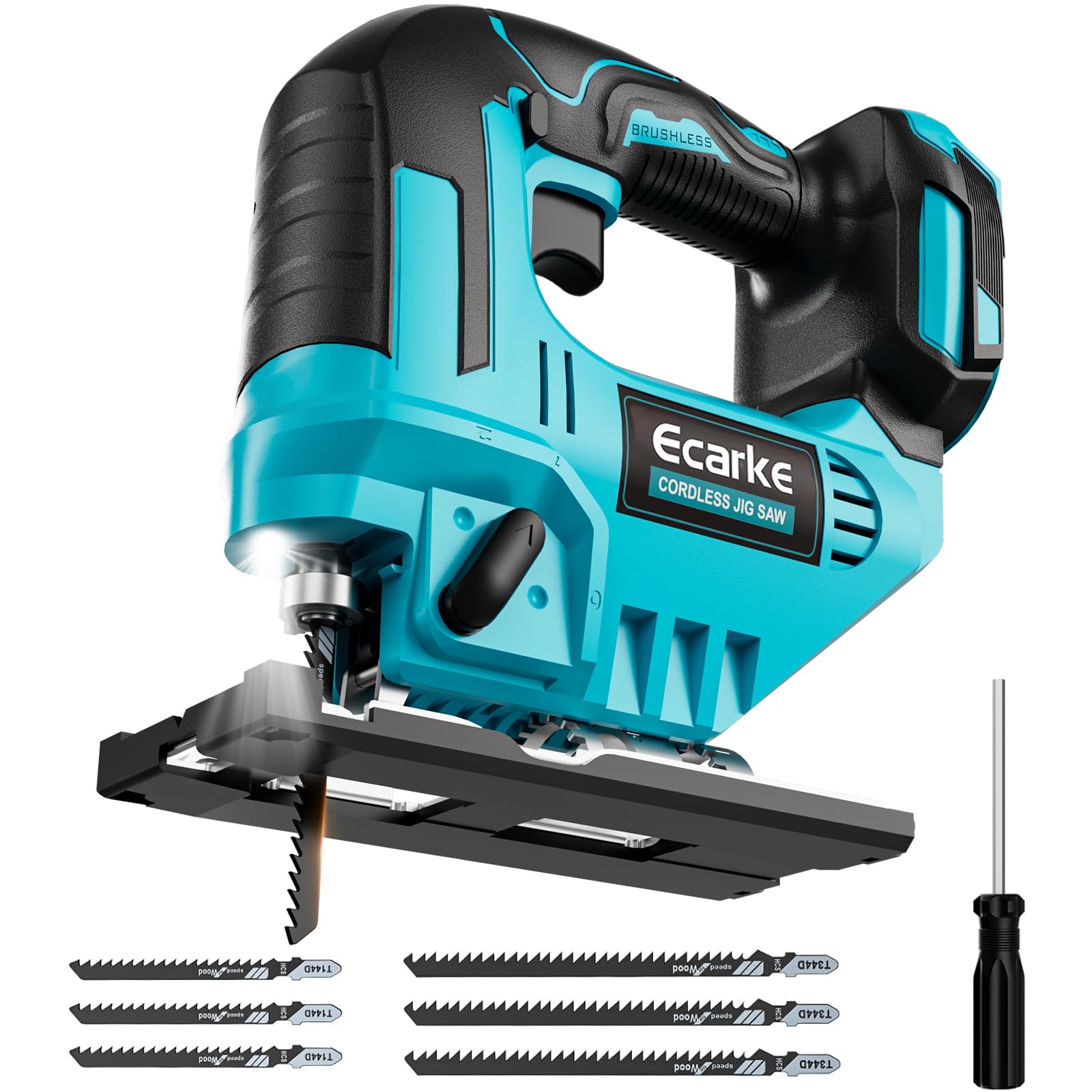 Ecarke Scie Sauteuse Sans Fil 750W Compatible avec Batteries Makita 18V, Vitesse Réglable, 6 Lames Incluses & Système de Serrage Rapide, pour Bois, Métal, Plastique(Outils Uniquement)