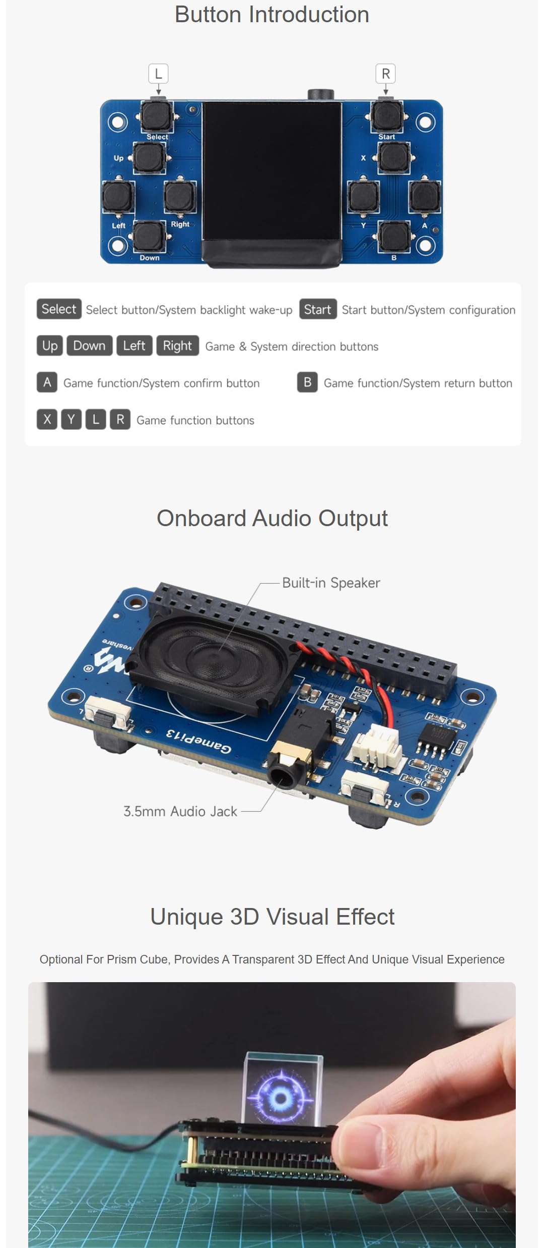 GamePi13 – Consola Portátil Con Pantalla IPS De 1.3″ Para Raspberry Pi, 12 Botones Programables