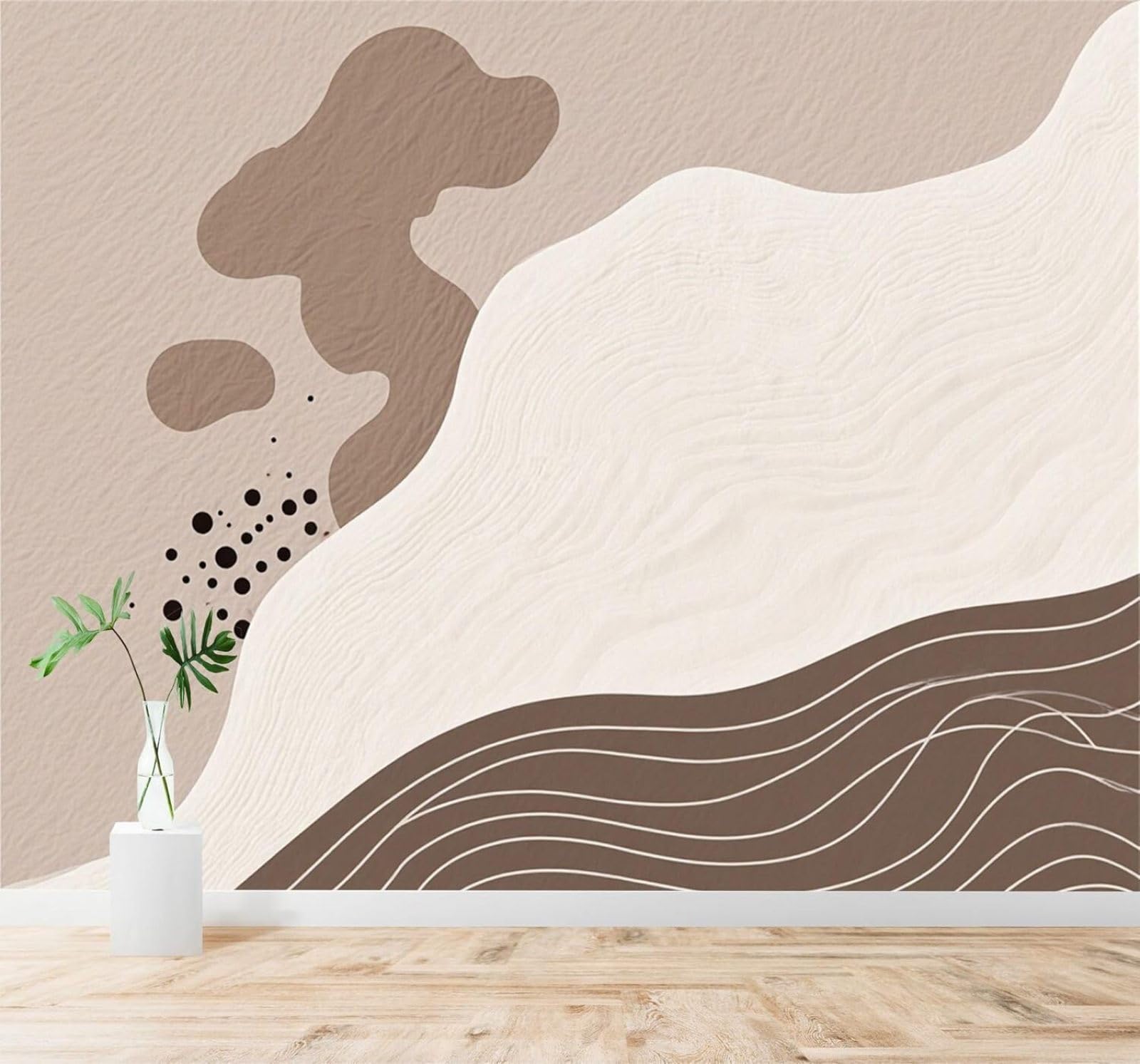 XLMING Abstract Beige Brown Minimalist Waves Shapes 3D Wallpaper Silky Texture Home Study Office Grey Dining Room Sofa Bedroom Living Room TV Backdrop-430cm×300cm