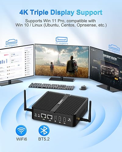 Vista 3 de FANPEEC PC industrial Celeron J4125, PC sin ventilador 16 GB RAM 256 GB SSD, WiFi5, BT4.0, Mini computadora industrial integrada Win 11 Pro 2